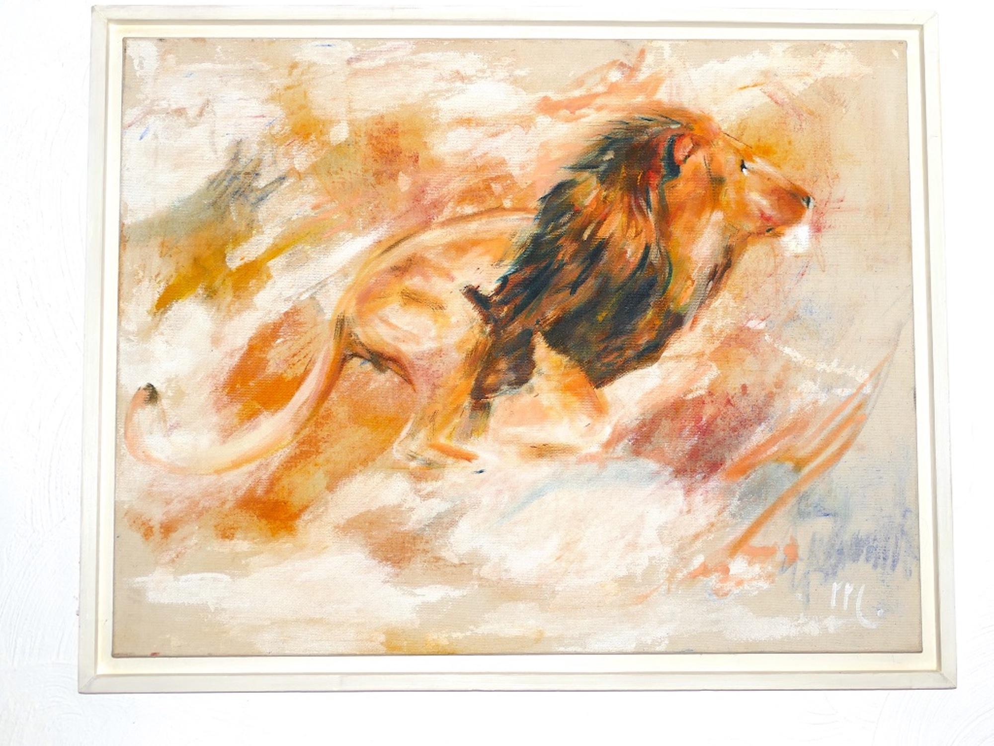 Lion - Original Oil on Canvas by Marij Hendrickx - Early 2000s 1