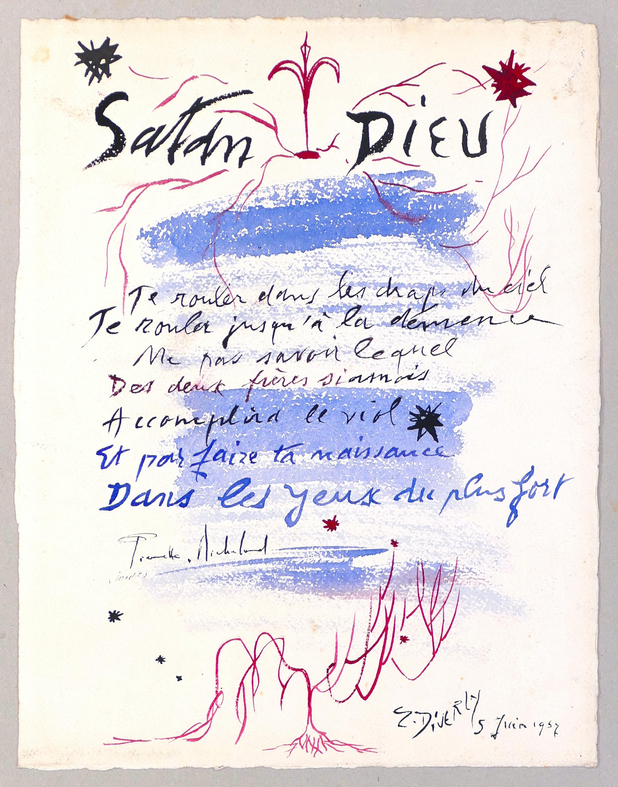 Satan Dieu du 6 Juin 1957 - Watercolor on Cardboard - 1957