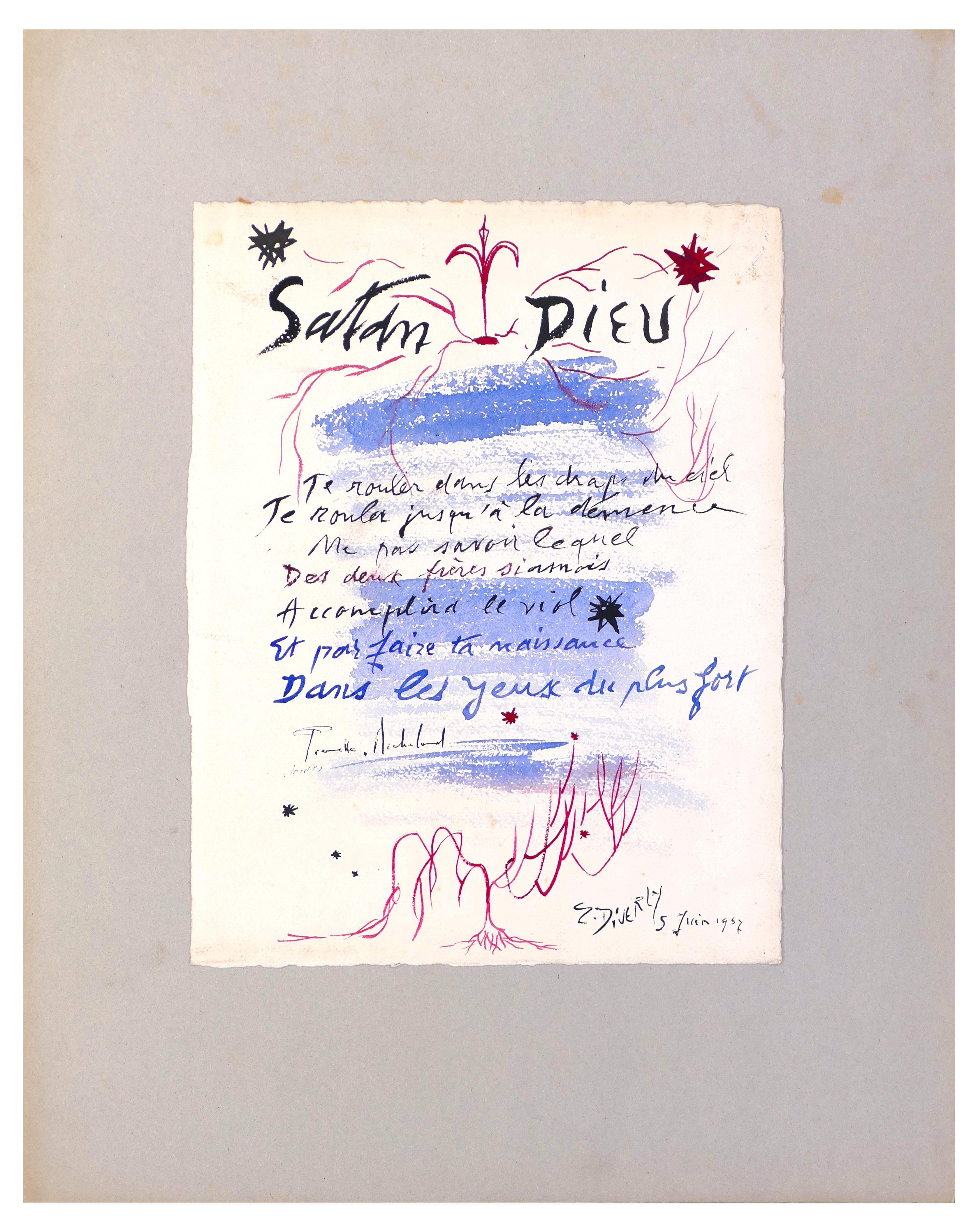 Satan Dieu du 6 Juin 1957 - Watercolor on Cardboard - 1957 - Art by Eliane Diverly