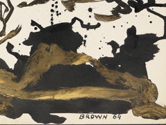 Abstract Golden Composition - Original Tempera on Paper by J.-J. Brown - 1964