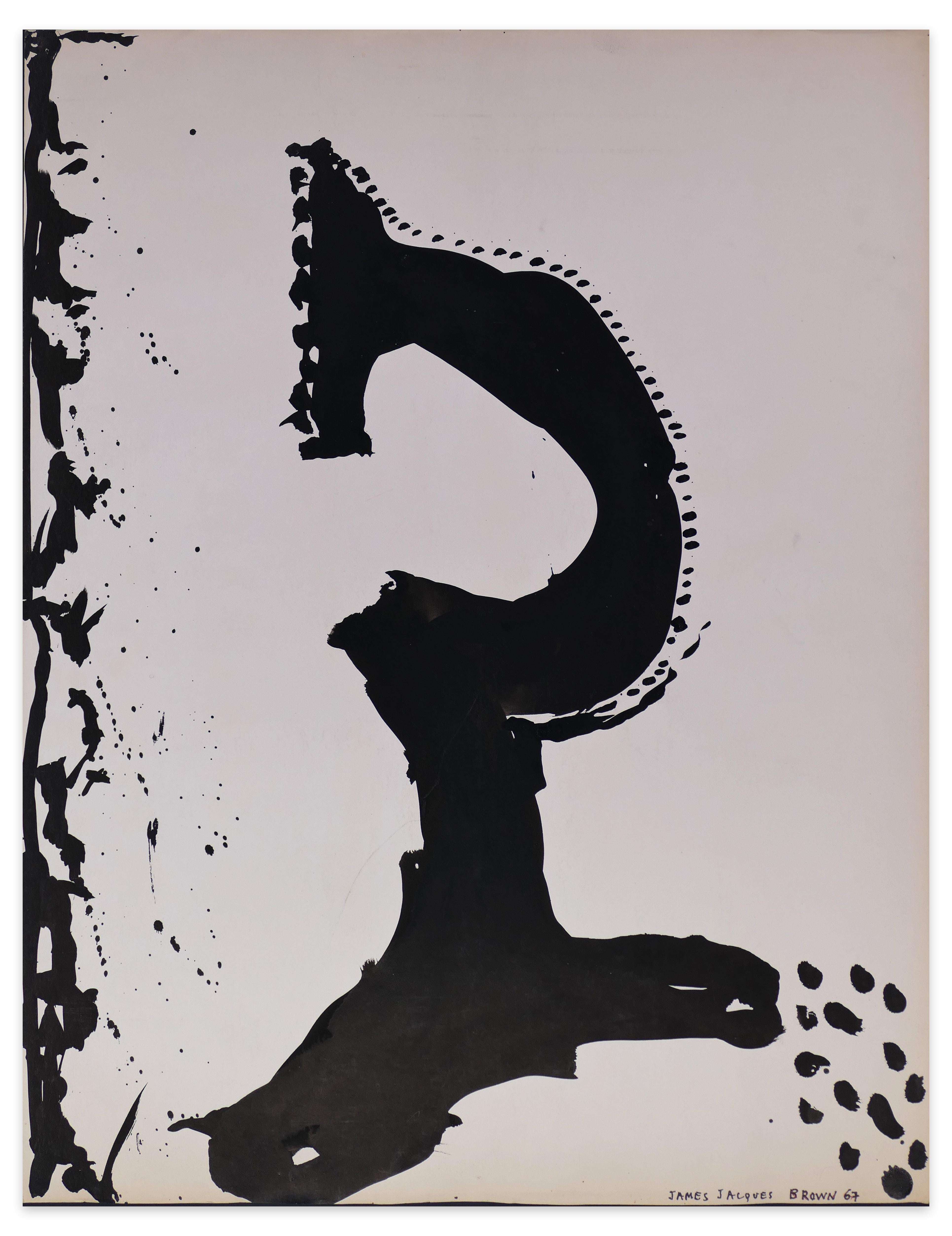James-Jacques Brown Abstract Painting - Abstract Noir - Original Tempera on Paper by J.-J. town - 1967