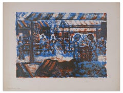 Der Stoffmarkt - Lithographie von Léon Lang - Ende 1900