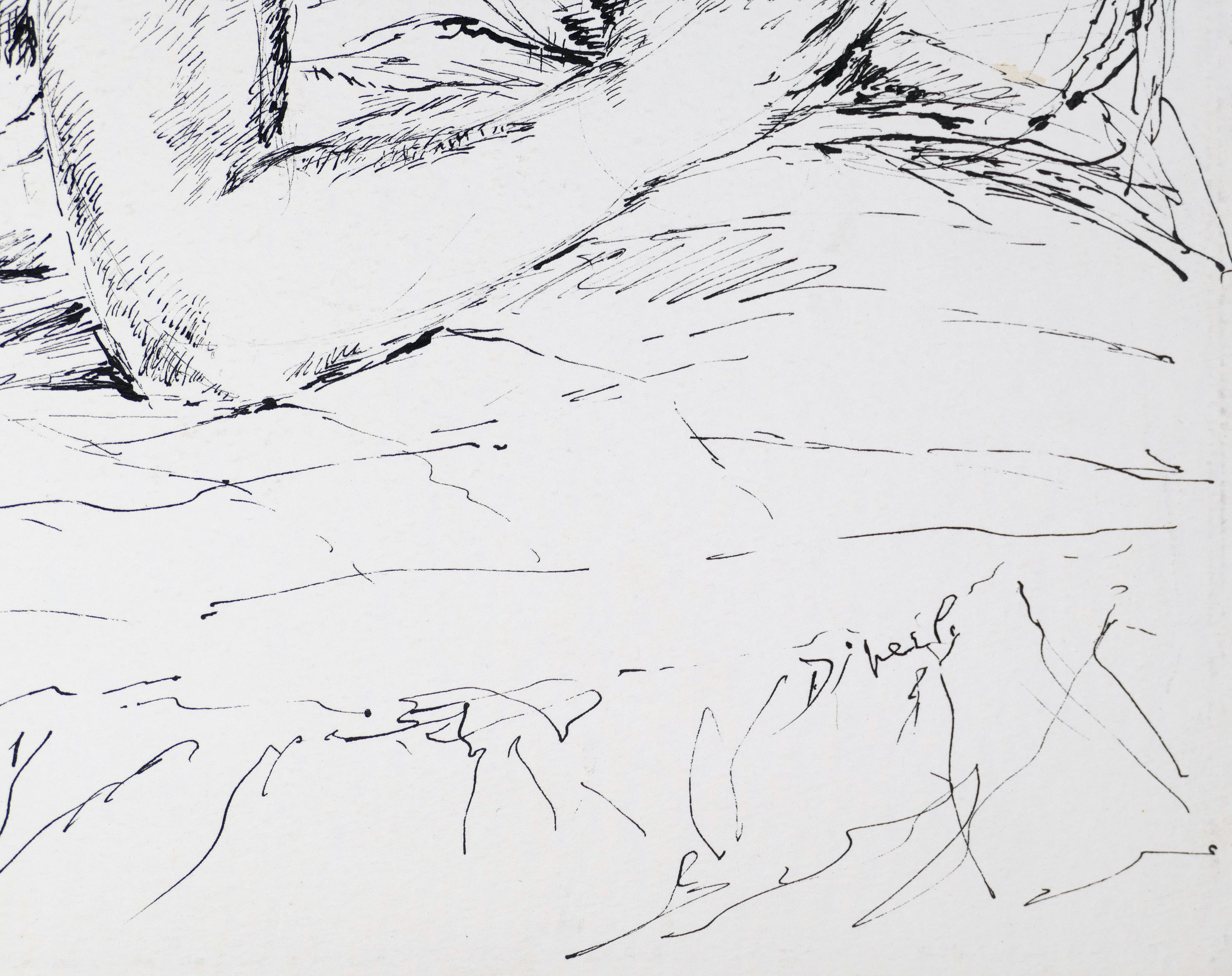 Encre sur papier « Sleeping Woman » (Femme endormie) de Chine par E. Diverly, 1970 - Art de Eliane Diverly