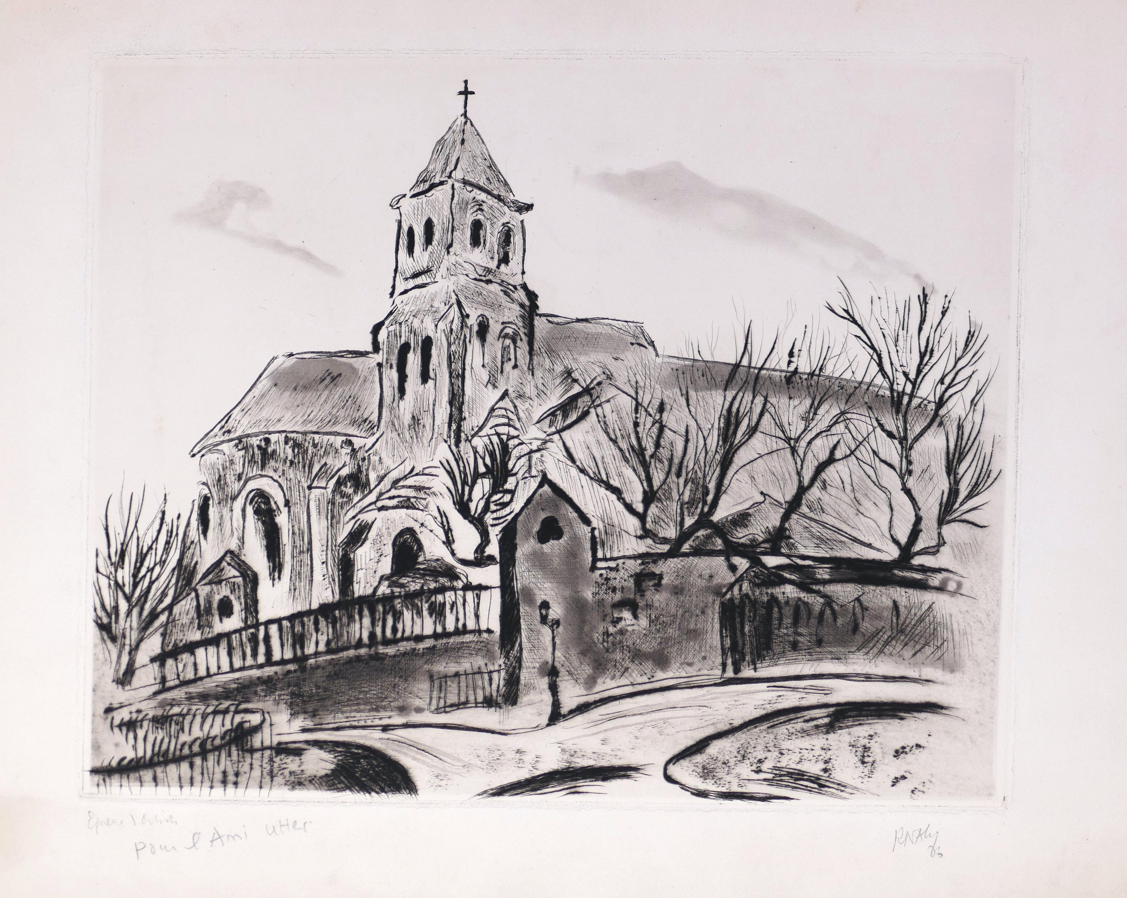 Church View - Etching by R. Naly - 1967