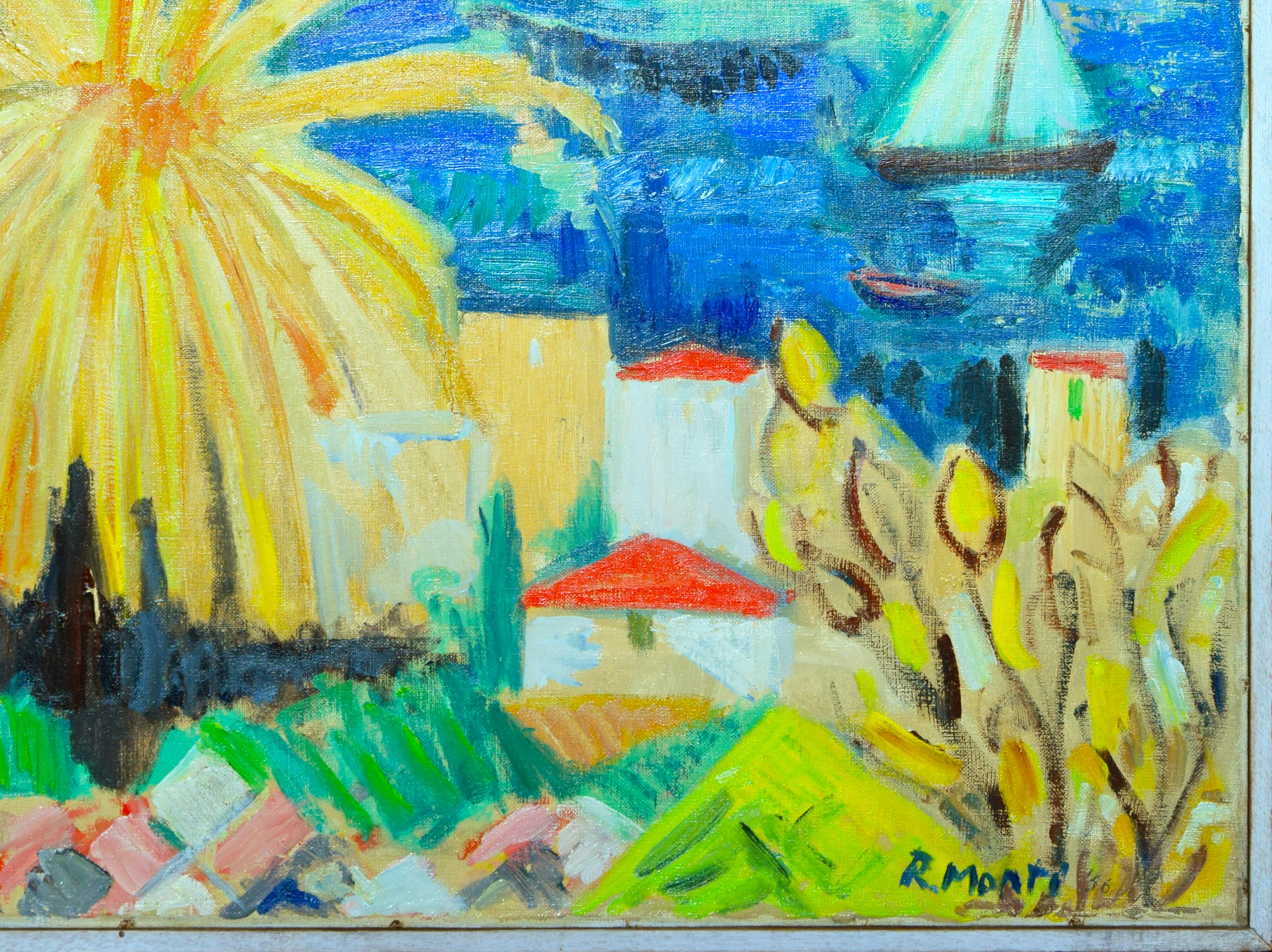 Rolando Monti Landscape Painting - Sun in Rapallo - Oil on Canvas by R. Monti - 1956