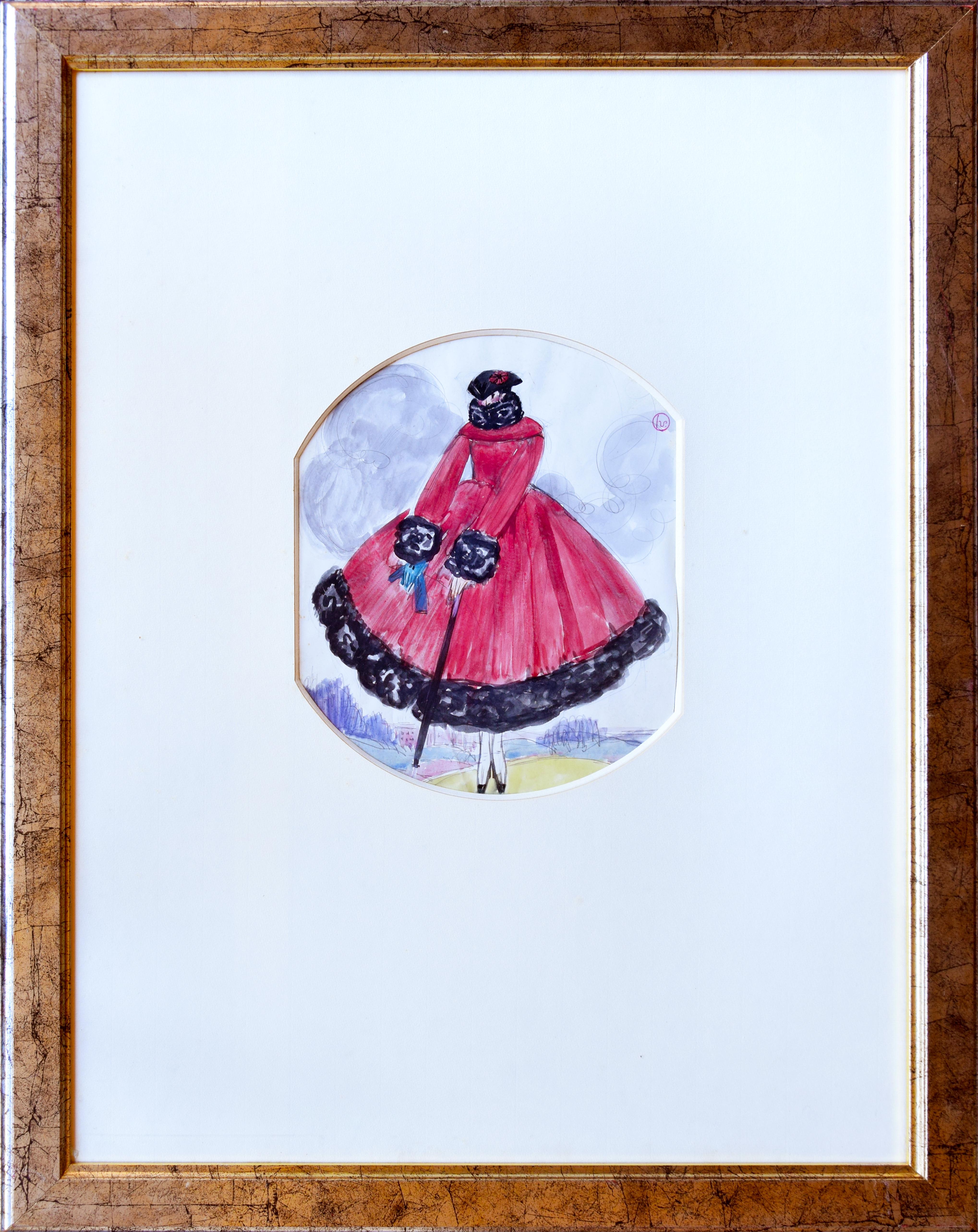 Le Manteau Rouge, Original Gouache - Art by Georges Lepape