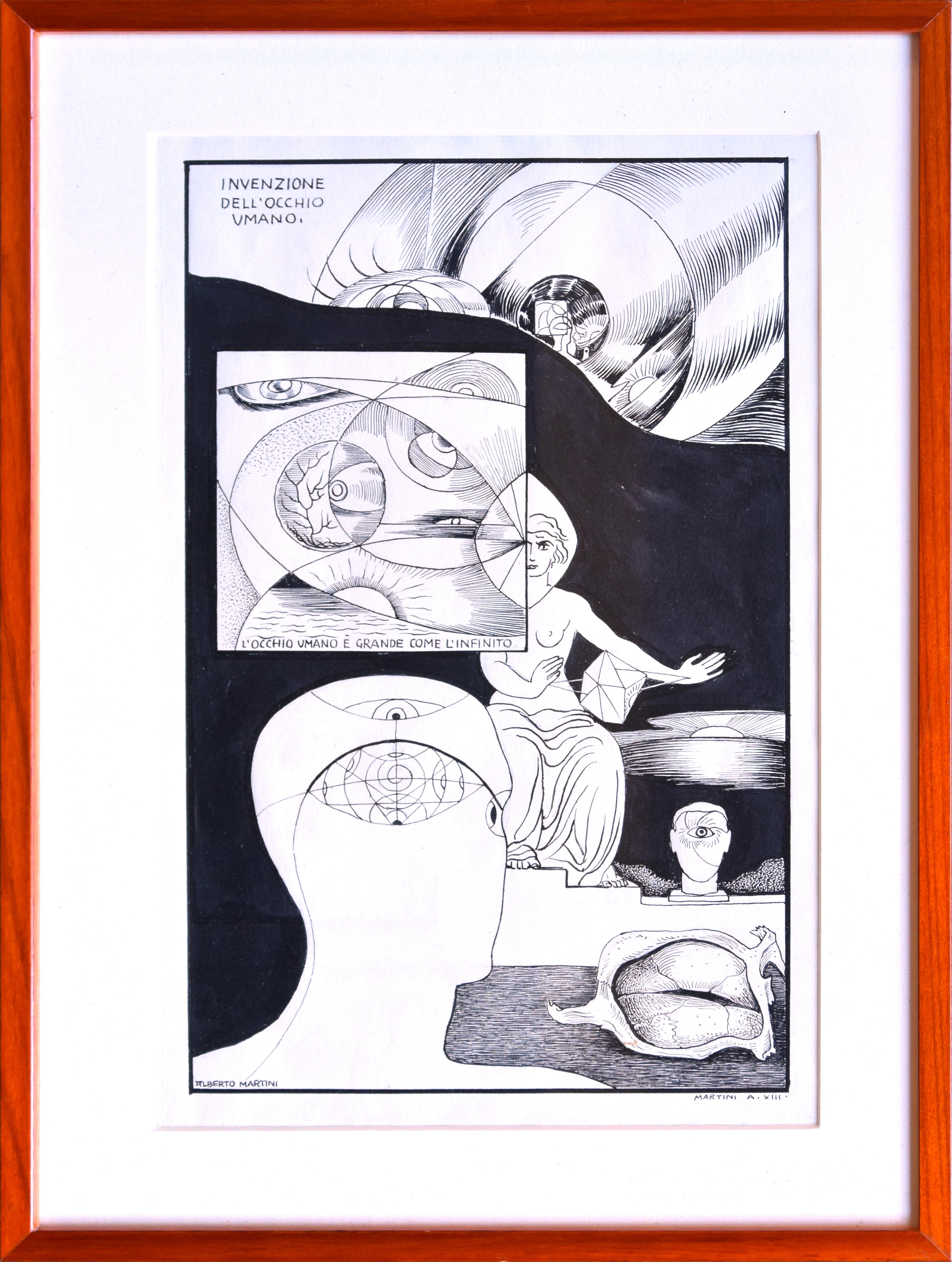 Invention of the Human Eye - Original China Ink on Paper by A. Martini - 1935 - Art by Alberto Martini