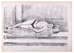Femme Allongée - Carbón  Dibujo sobre papel - Finales del siglo XX