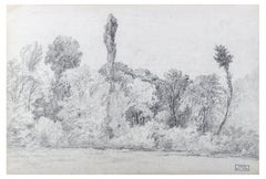 Black and White Landscape - Pencil Drawing on Paper by M.H. Yvert - Late 1800