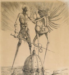 Fantastic Scene above Saint Peter - Etching by P. Collien - 1966