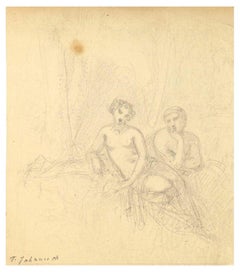 Naked Couple - Pencil on Paper by T. Johannot - Mid 19th Century
