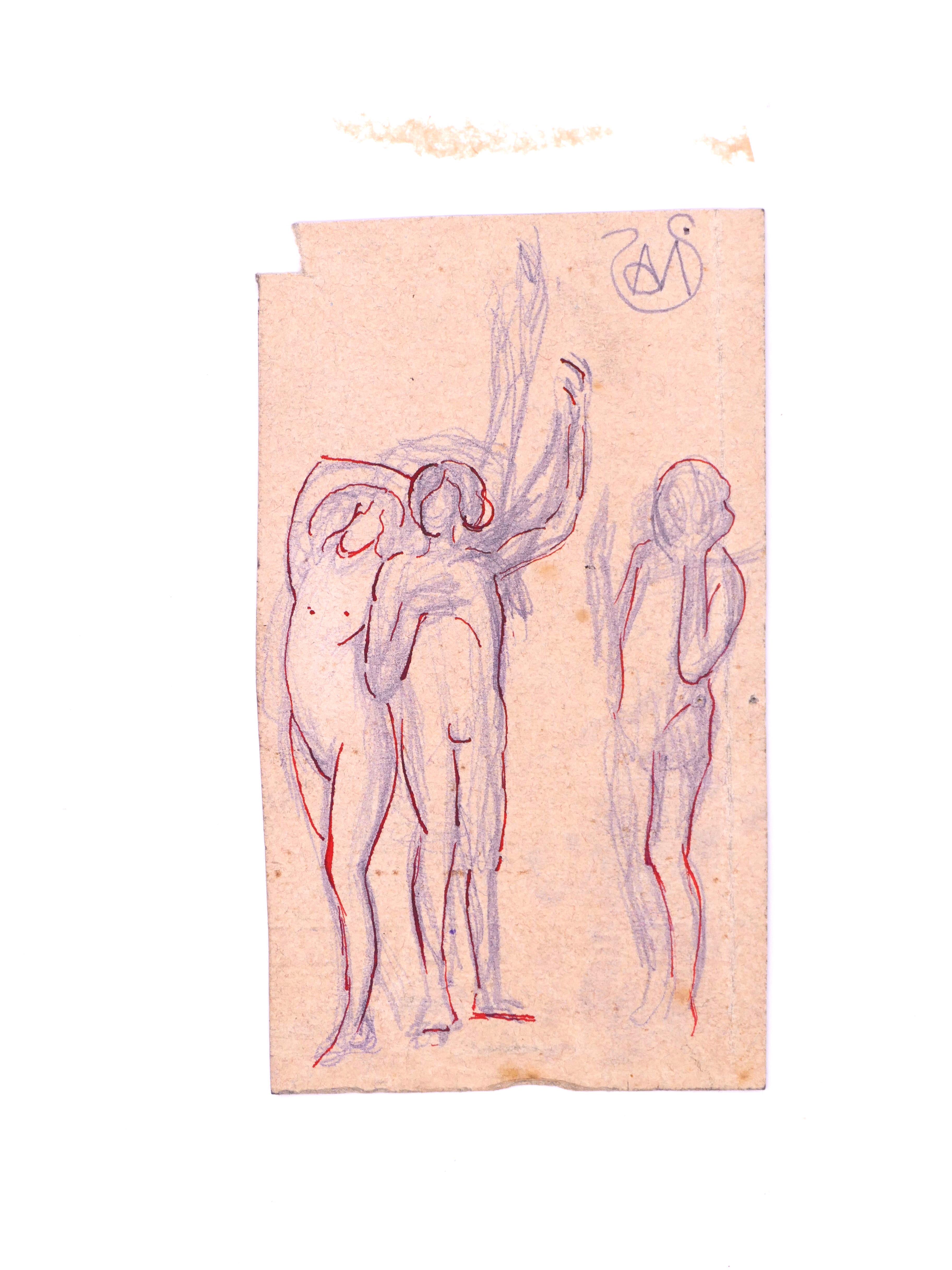 Nude Women - Ink Drawing on Paper by A. Mérodack-Jeanneau - Art by Alexis Mérodack-Jeanneau