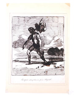 Antique Wayfarer - Ink Drawing by Edmé-Jean Pigal - Mid 1800