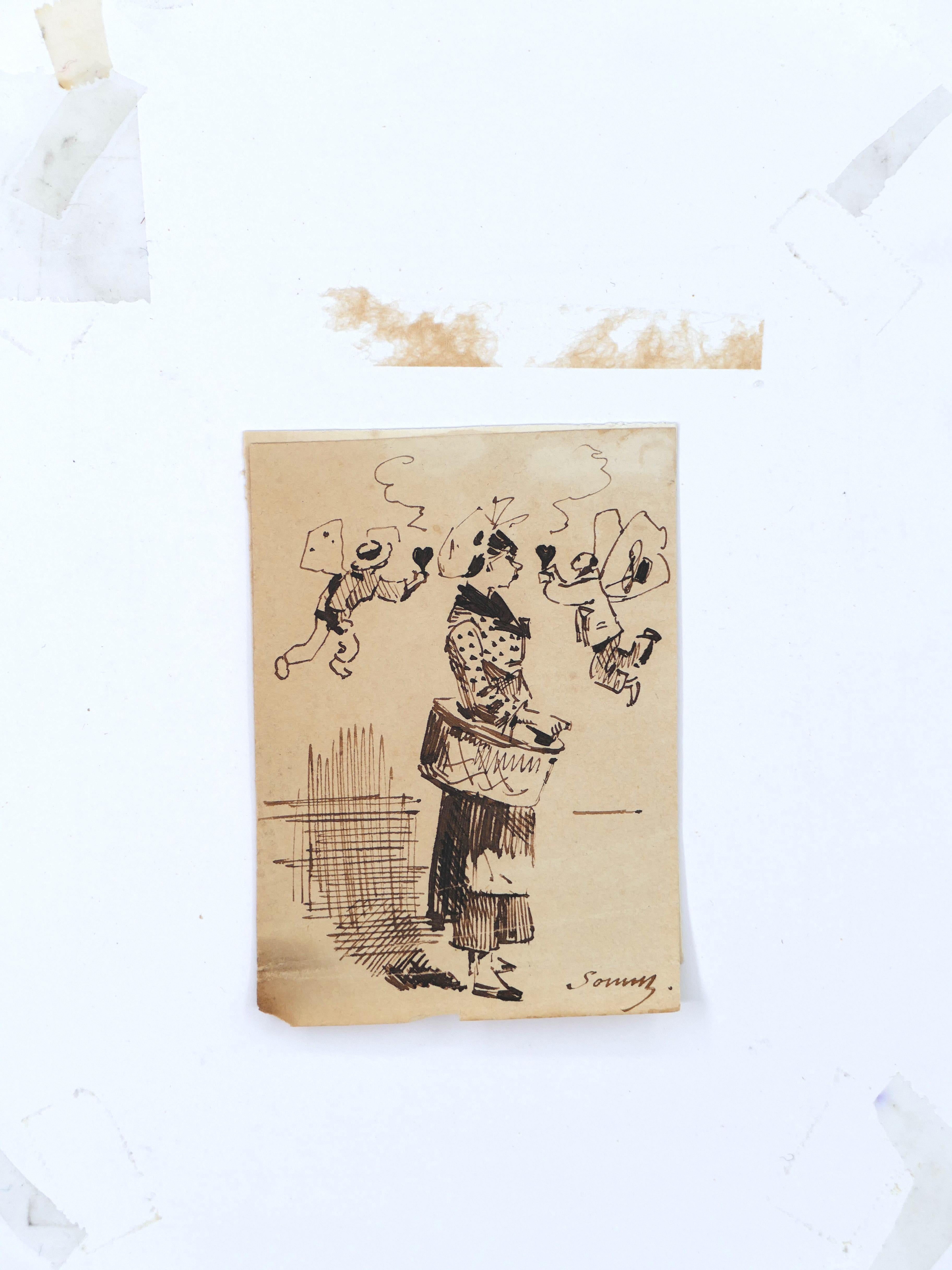 Woman – Original-Tintezeichnung auf Papier von H. Somm – Ende des 19. Jahrhunderts – Art von Henry Somm