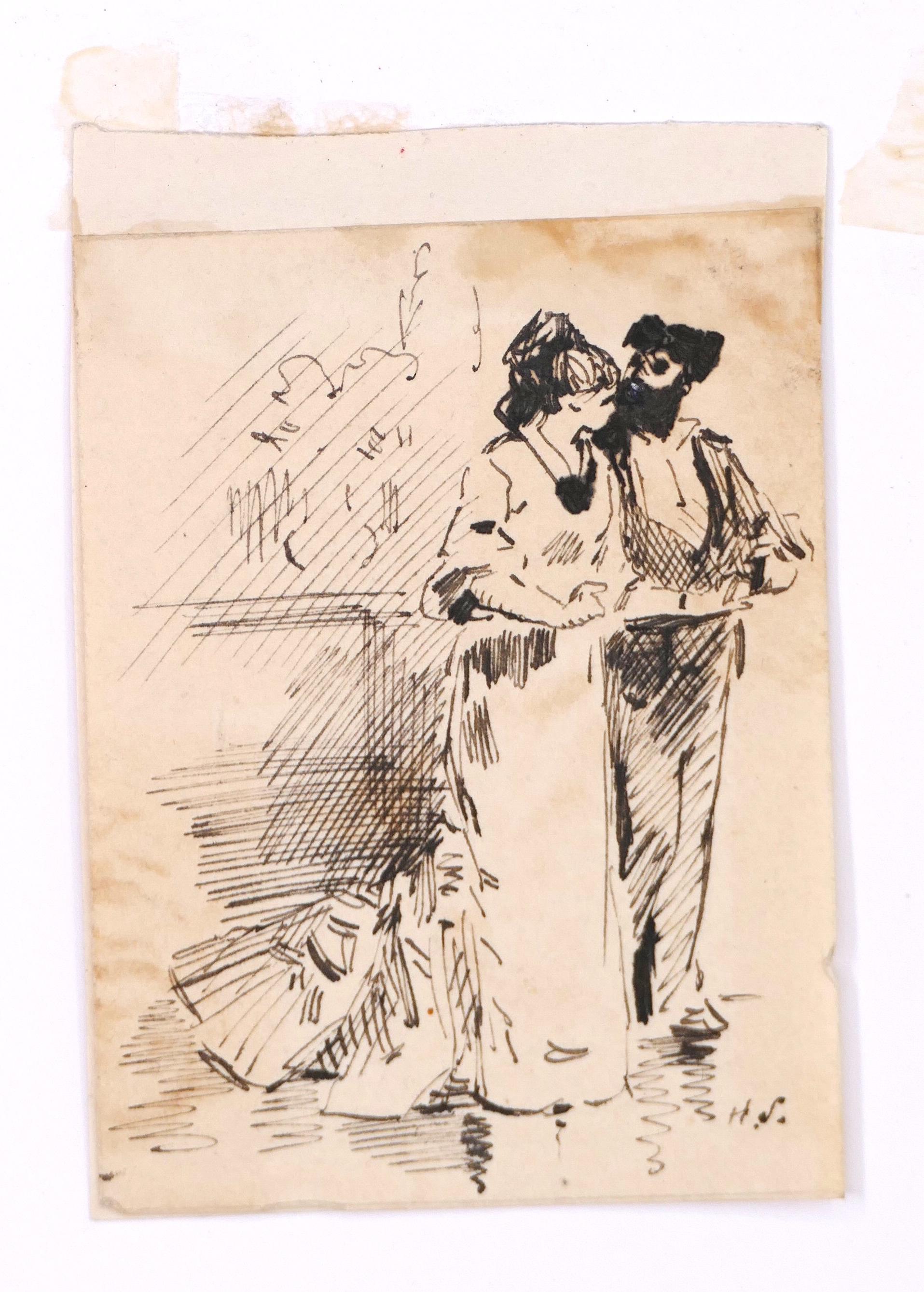 Henry Somm Figurative Art - Flamenco Dancers - Ink Drawing on Paper by H. Somm - Late 19th Century