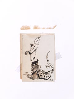 Snake Tail - Ink Drawing on Paper by H. Somm - Late 19th Century