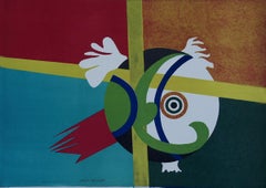 Green Abstract - Original Lithograph by G. Raimondi - 1970s