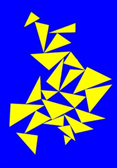 Triangles sur bleu - Sérigraphie de Lia Drei - 1970 environ