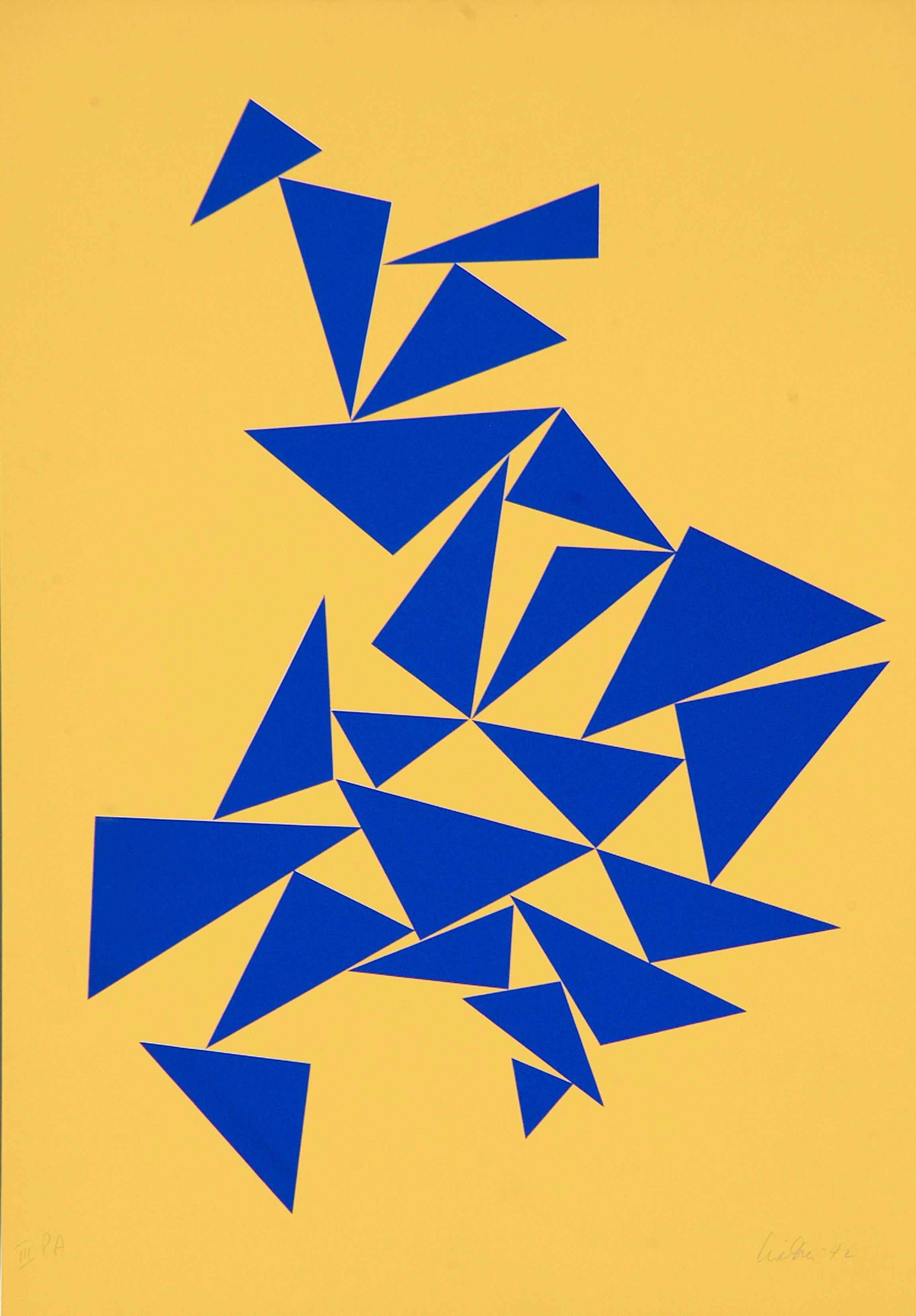 Triangles on Yellow - Screen Print by Lia Drei - 1970 ca.
