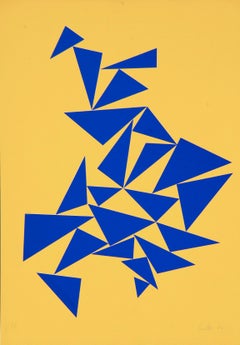 Triangles sur jaune - Sérigraphie de Lia Drei - 1970 environ