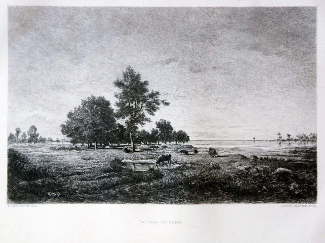 Paysage du Berri - eau-forte et aquatinte d'après Thodore Rousseau - fin 1800