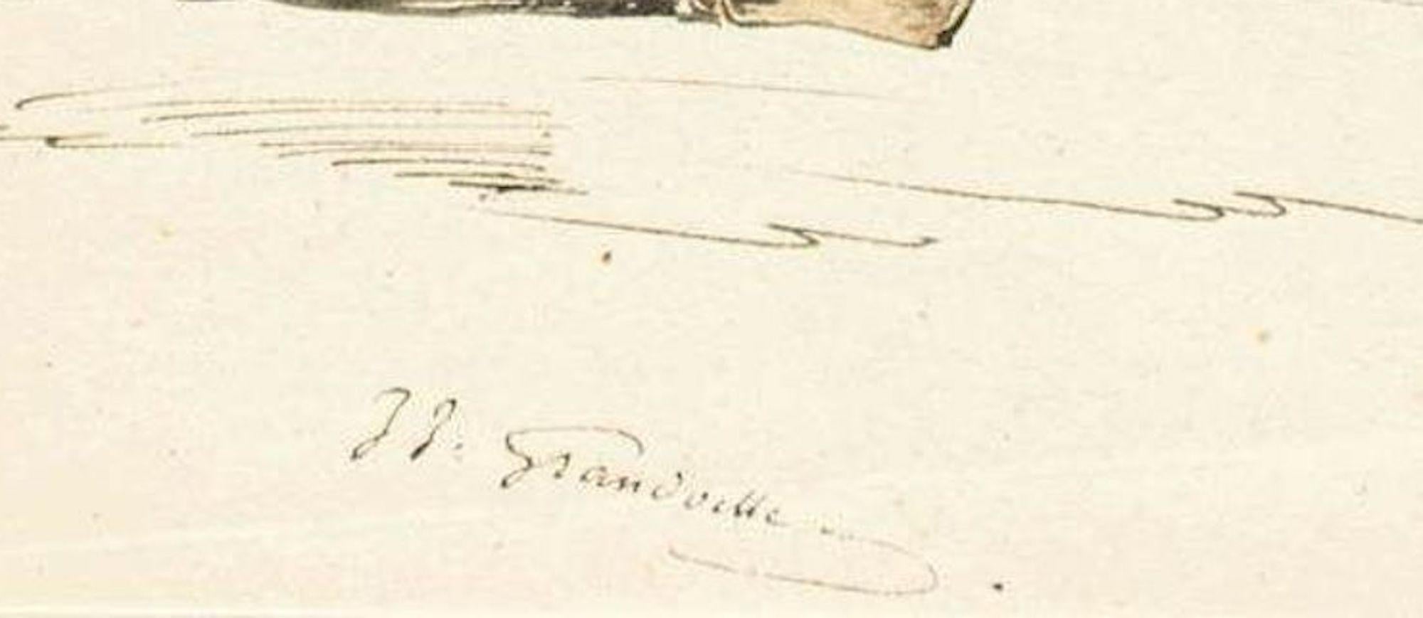 The Pedder – Tuschezeichnung und Aquarellmalerei von J.J. Grandville – Art von J. J. Grandville