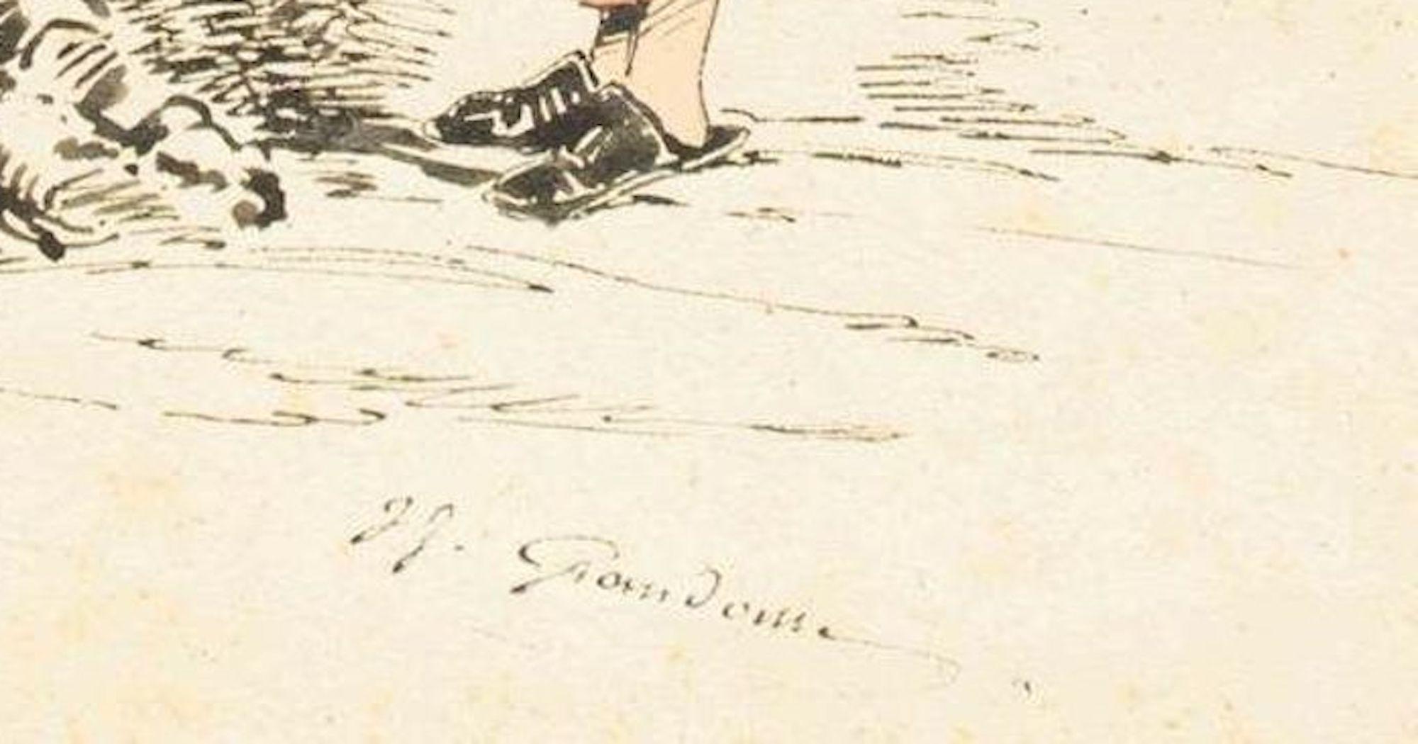 Lo straccivendolo - Disegno a inchiostro e acquerello di J.J. Grandville - Art di J. J. Grandville