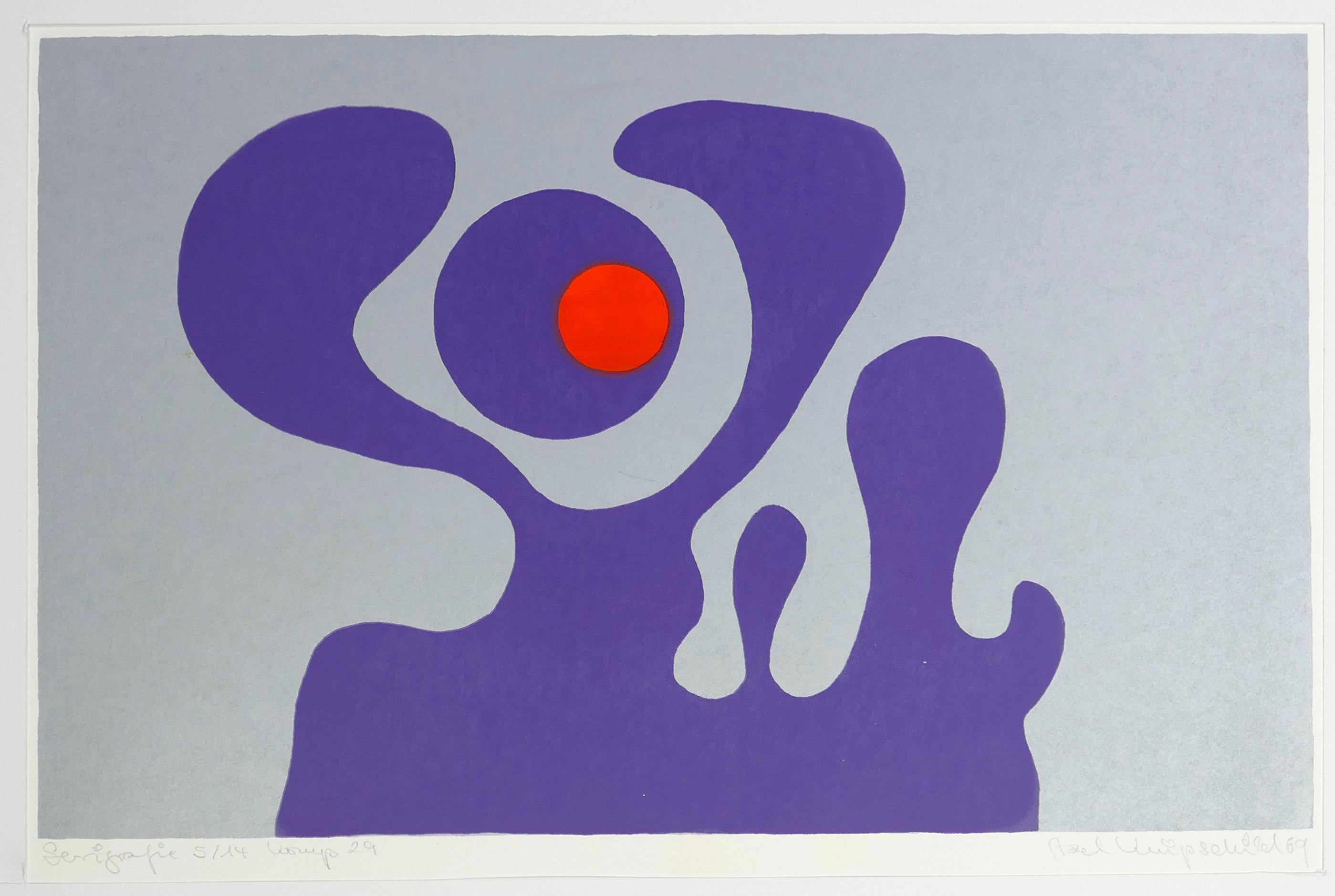 Axel Knipschild Abstract Print - Violet Fantasy - Original Screen Print by A. Knipschild - 1969