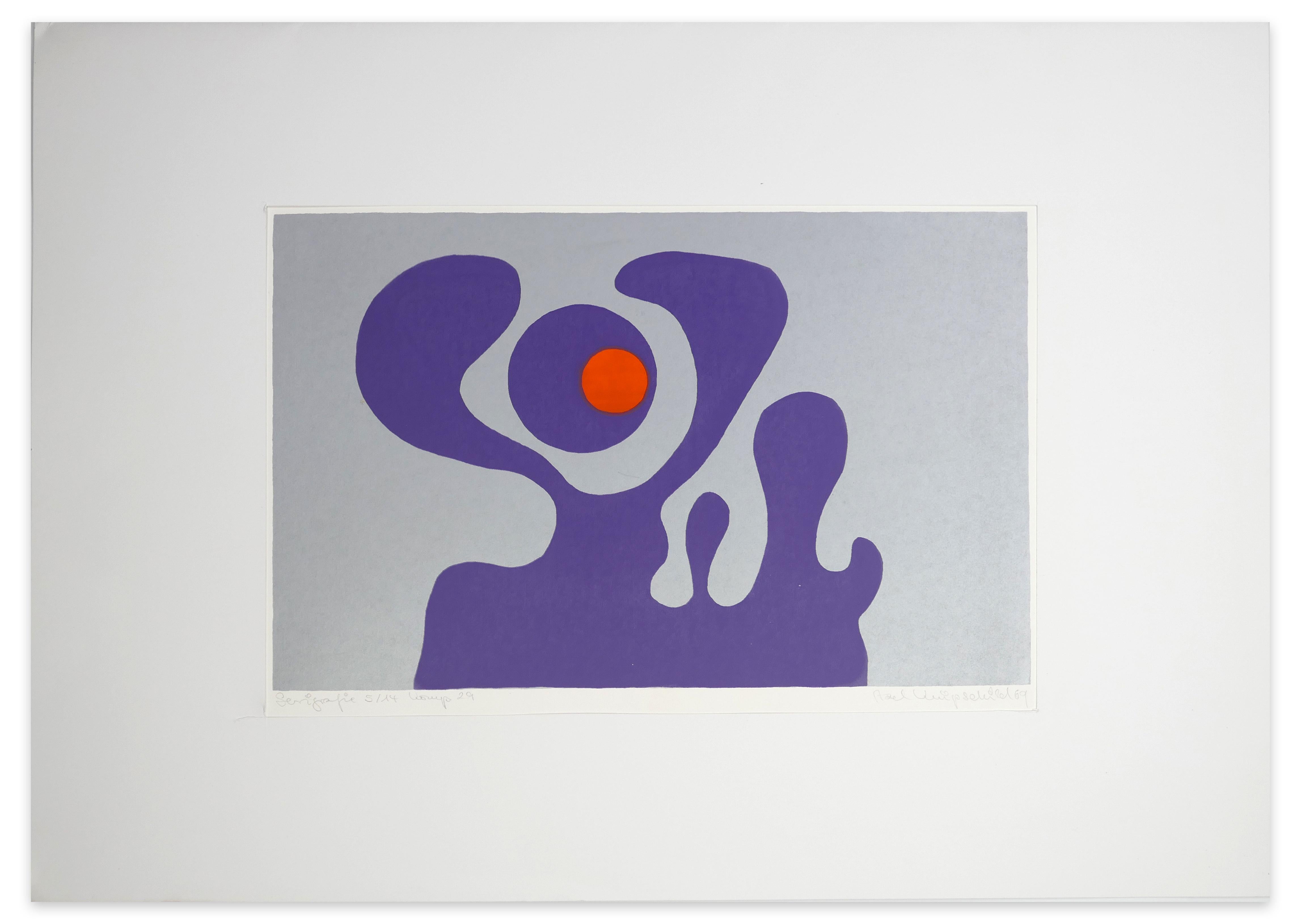Violet Fantasy - Original Screen Print by A. Knipschild - 1969 - Gray Abstract Print by Axel Knipschild