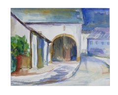 Vintage Arc and Houses - Original Watercolor by Armin Guther - 1993