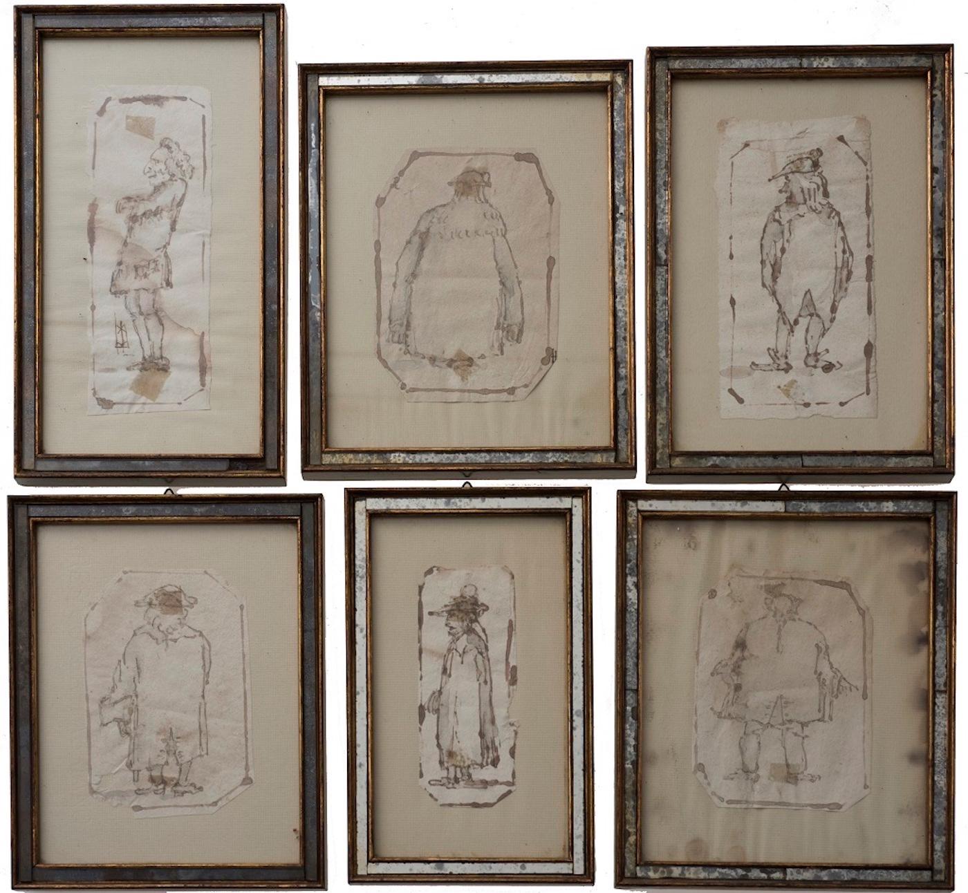 Unknown Figurative Art - Venetian Costumes - Original Ink Drawing by Italian Master 18th Century