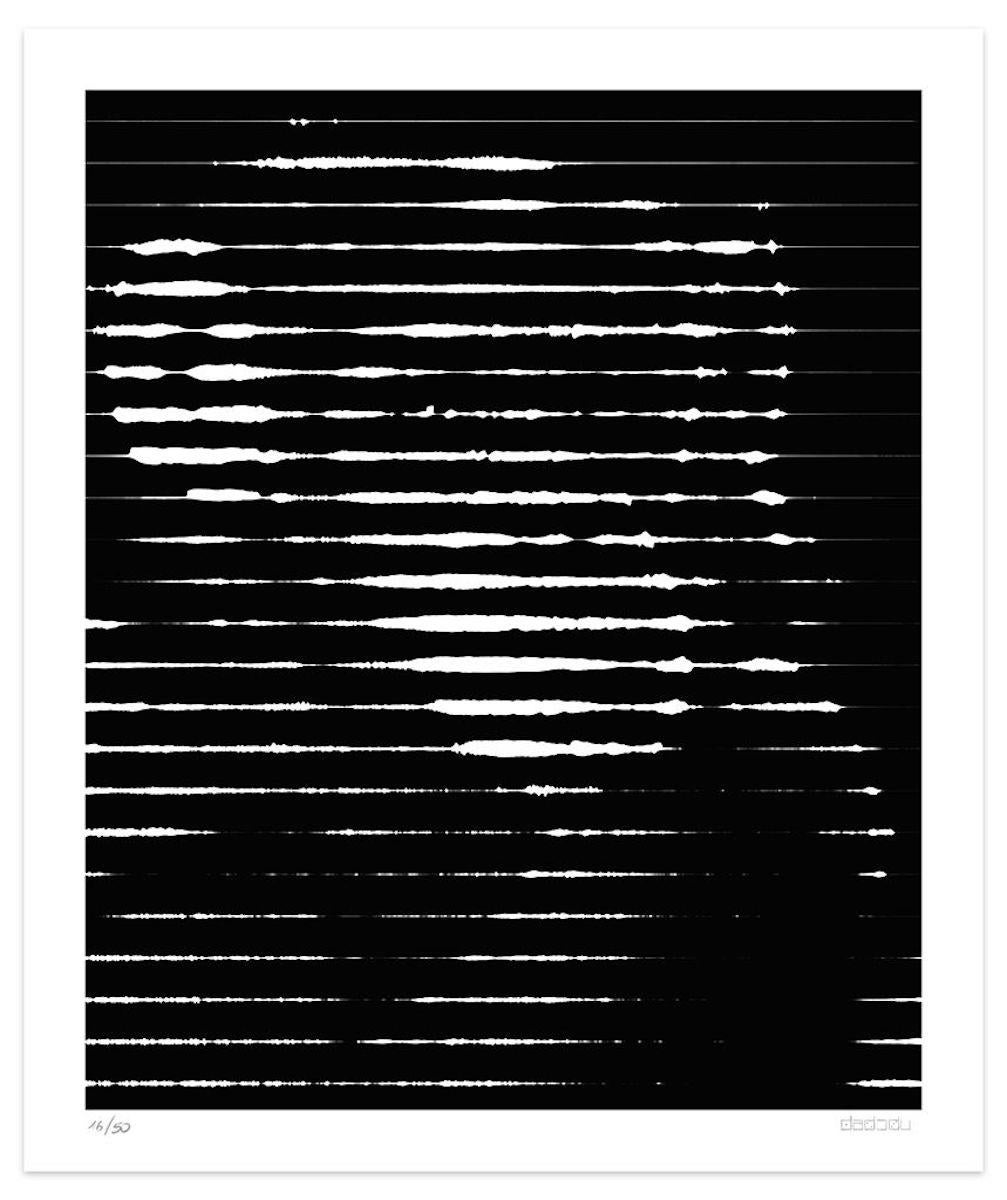 Image dimensions: 60 x 49.2cm.

White Lines is an outstanding giclée print realized by the contemporary artist Dadodu in 2016.

This original artwork represents a monkey with horizontal white lines on a black background.

Hand-signed on the lower