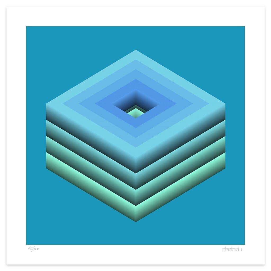Blue Diamond is an enchanting giclée print realized by the contemporary artist Dadodu in 2019.

This original artwork shows an abstract composition with three-dimensional shapes.

Hand-signed on the lower right "Dadodu" and numbered on the lower