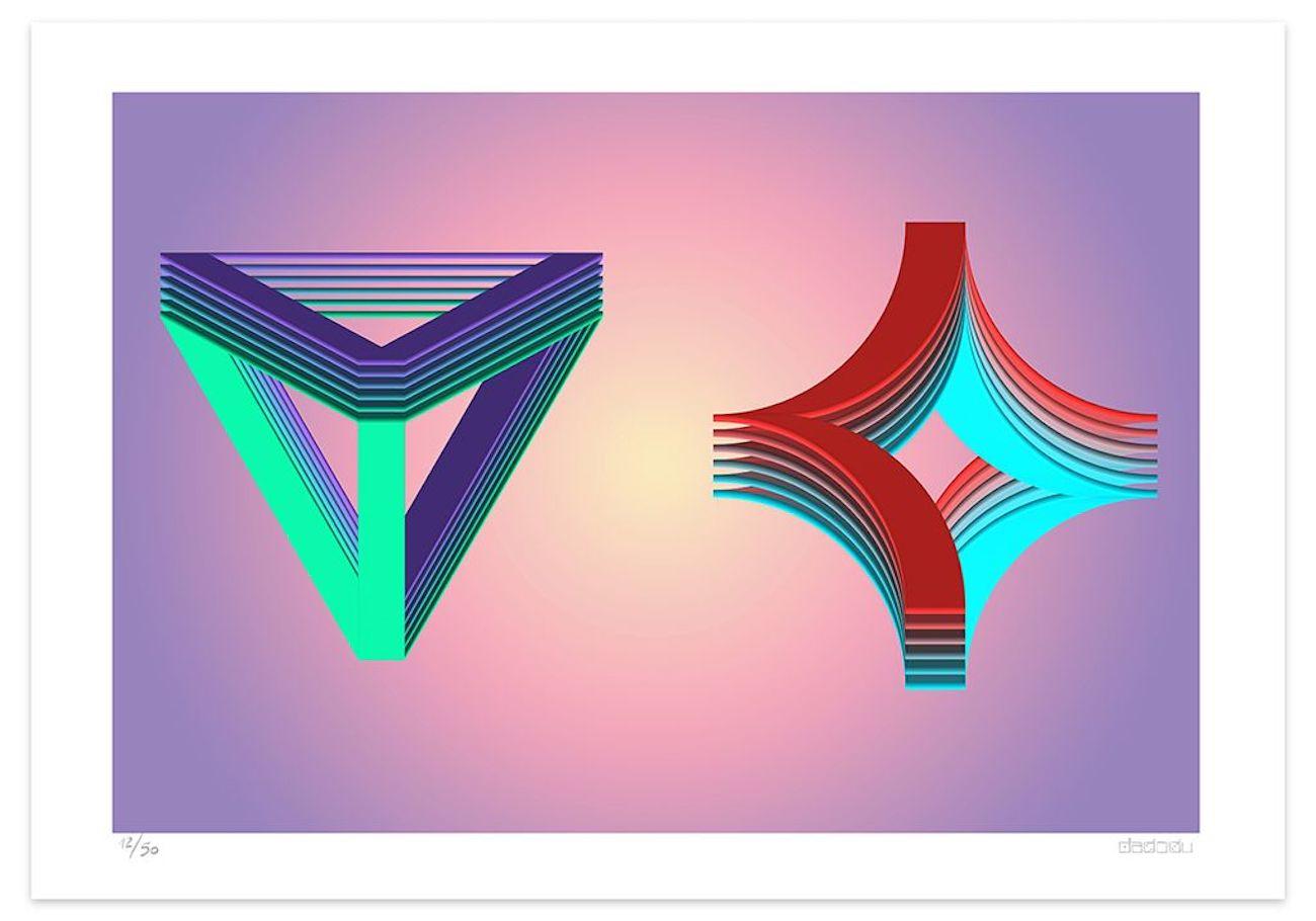 Trapezoid is an outstanding giclée print realized by the contemporary artist Dadodu in 2019.

This original artwork shows an abstract composition with three-dimensional shapes.

Hand-signed on the lower right "Dadodu" and numbered on the lower left.