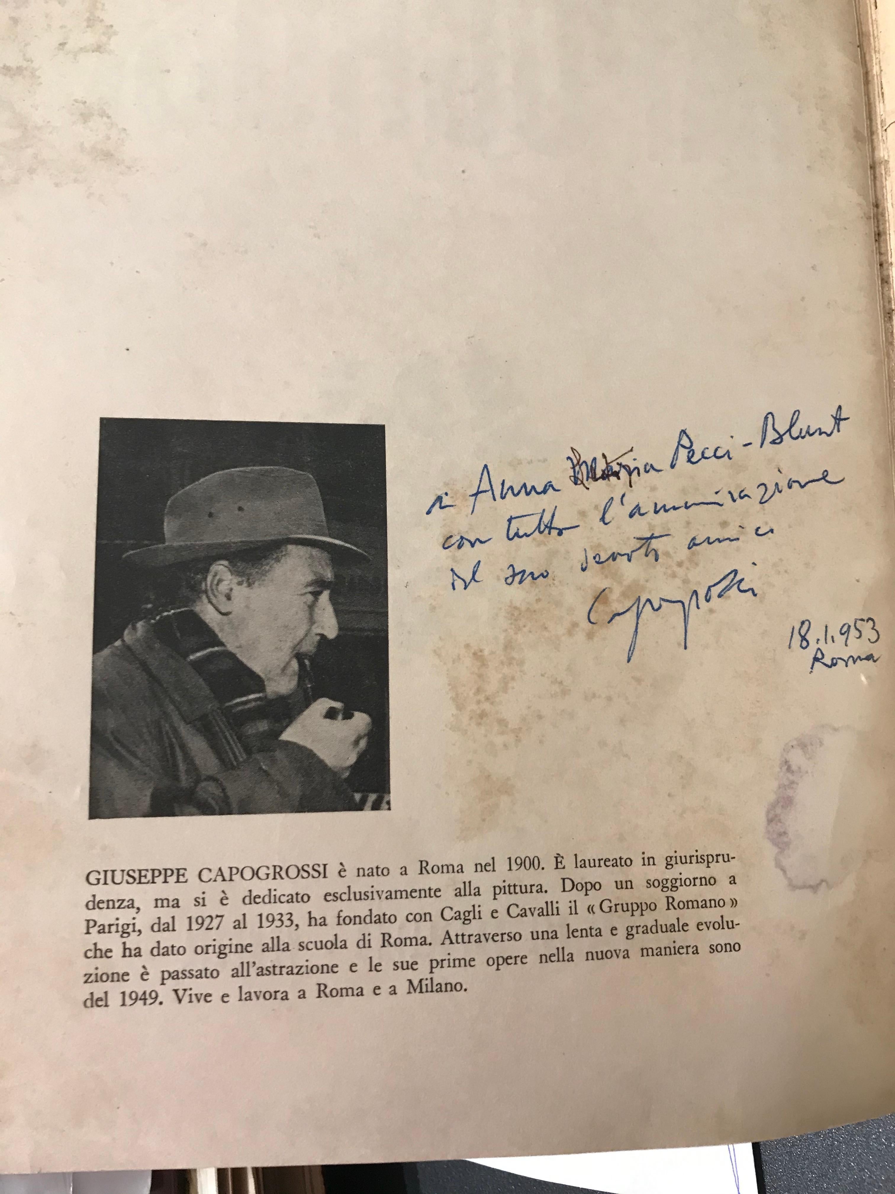 Capogrossi è la ristampa anastatica curata dalle Edizioni del Cavallino nel 1950, in occasione della prima mostra di Capogrossi alla Galleria della Cometa di Roma.
Dalla collezione privata della contessa Anna Laetitia Pecci-Blunt.
Con un'affettuosa