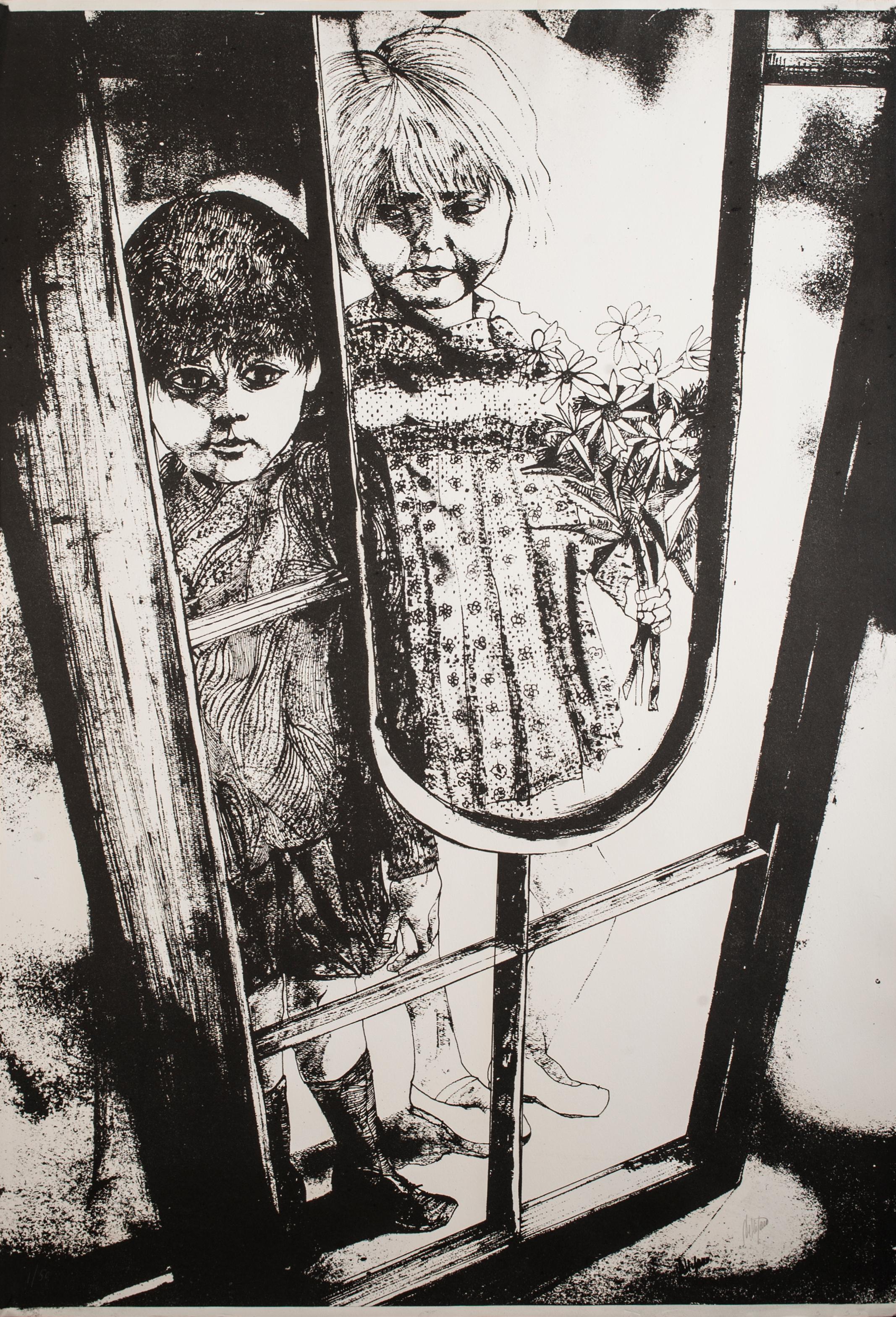 Children - Original Lithograph by G. De Stefano - 1970 ca.