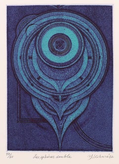 Les Sphères Doubles - Original Etching and Aquatint by Yasuyuki Kihara - 1972