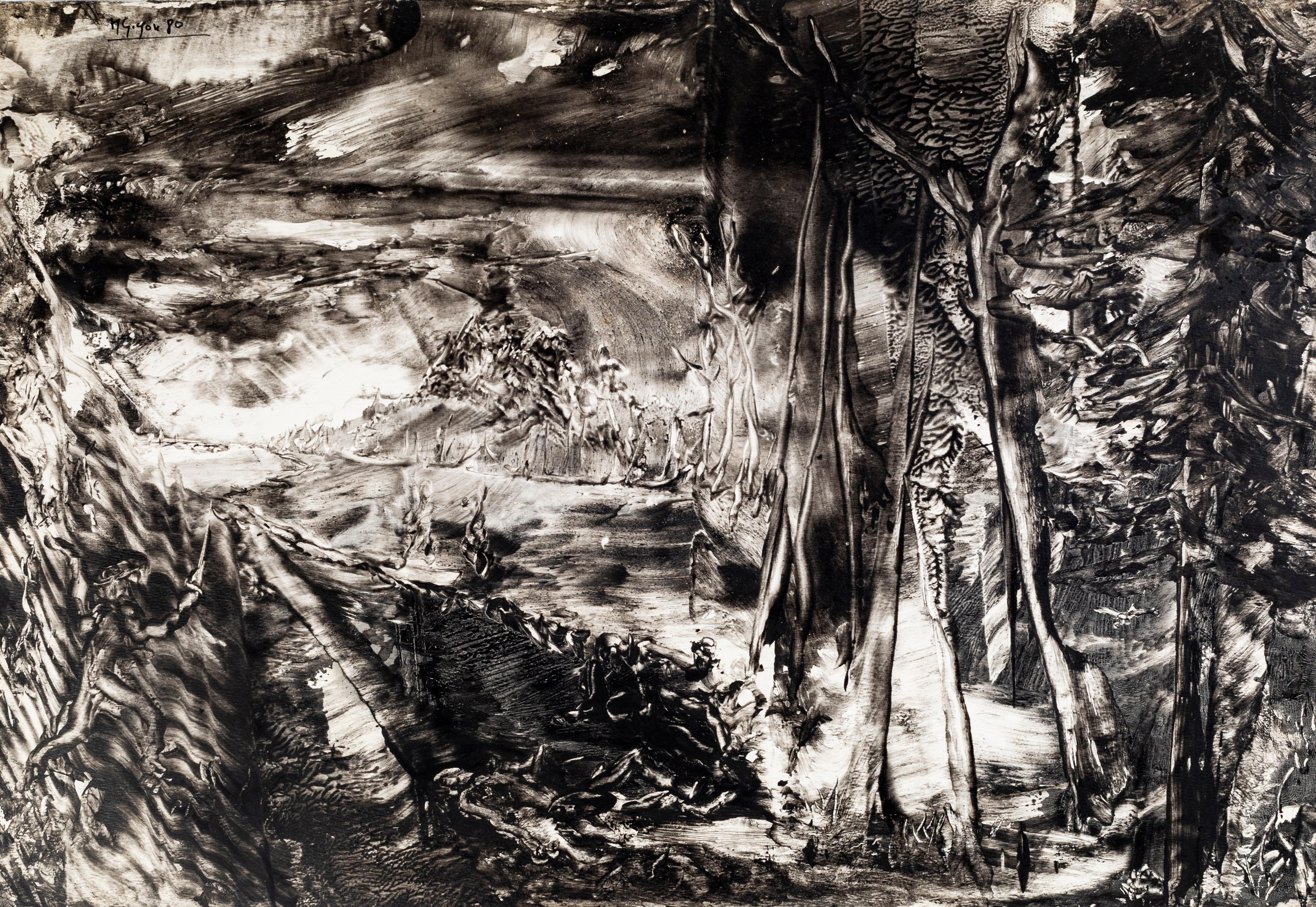 Landscape - Ink drawing and Chacography on Paper - 1980