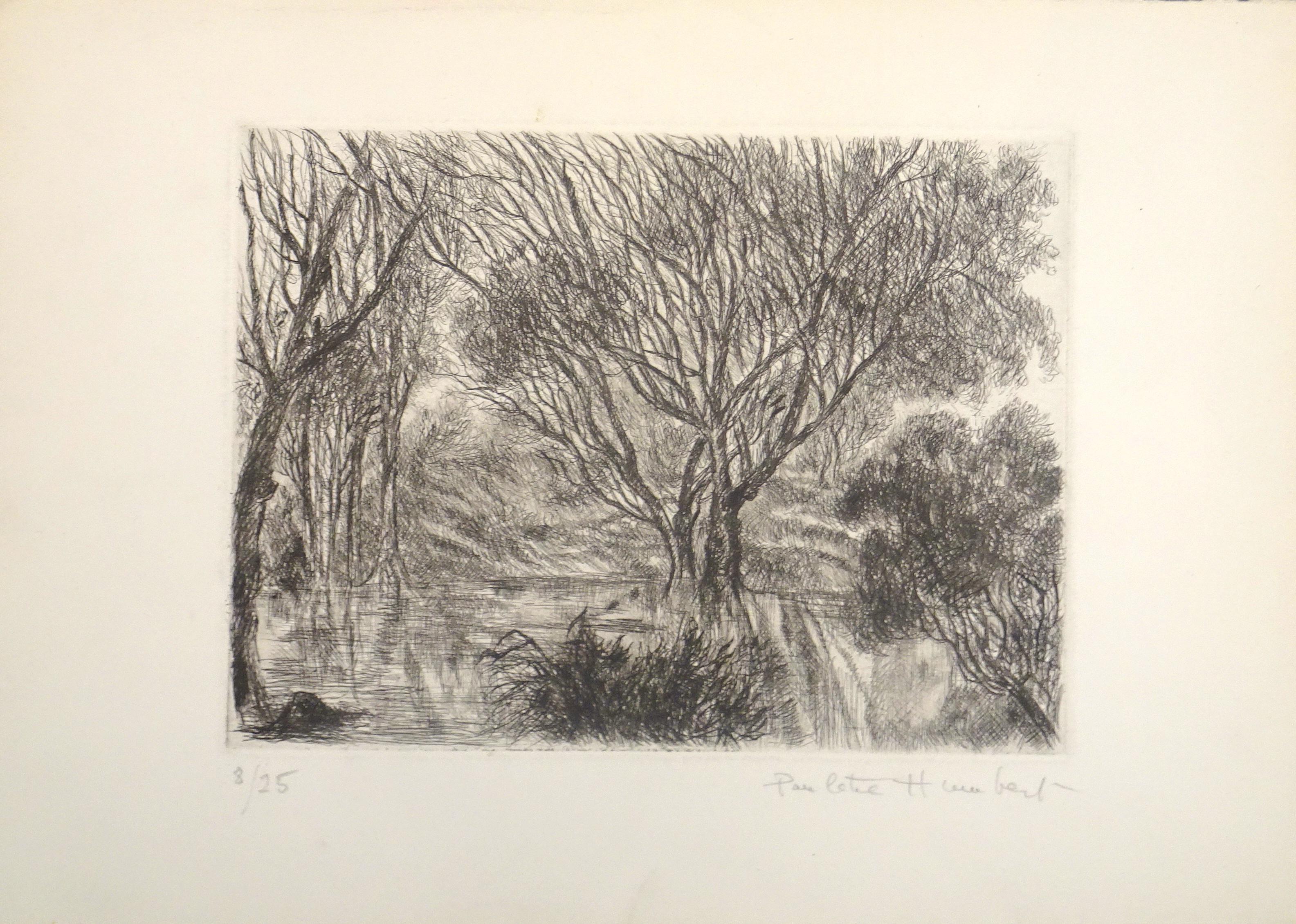 Allé sous bois - Original Etching and Drypoint on Paper - 1980s