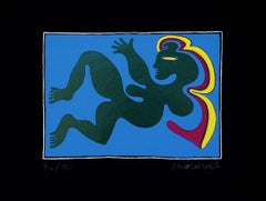 Frau in Blau – Siebdruck von Fritz Baumgartner – 1970, ca.