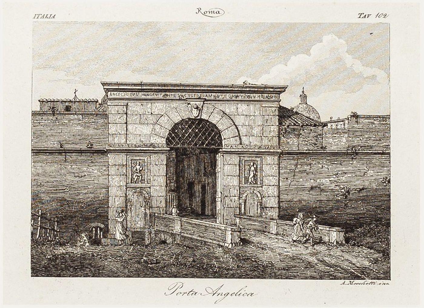 La Porta Angelica - Etching by Alessandro Moschetti - 1843
