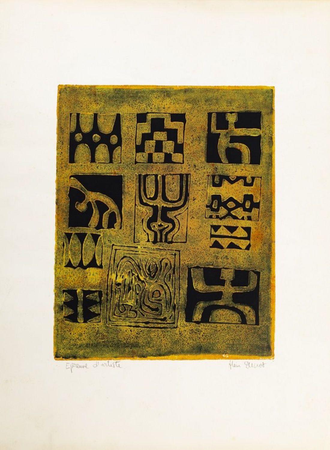 Image dimensions: 30 x 24.2 cm.

Abstract Symbolism is a colored artwork realized during the 1970s by Alain Ducros.

Mixed colored lithograph.

Hand-signed on the lower right.

Artist proof (as reported on the lower left).