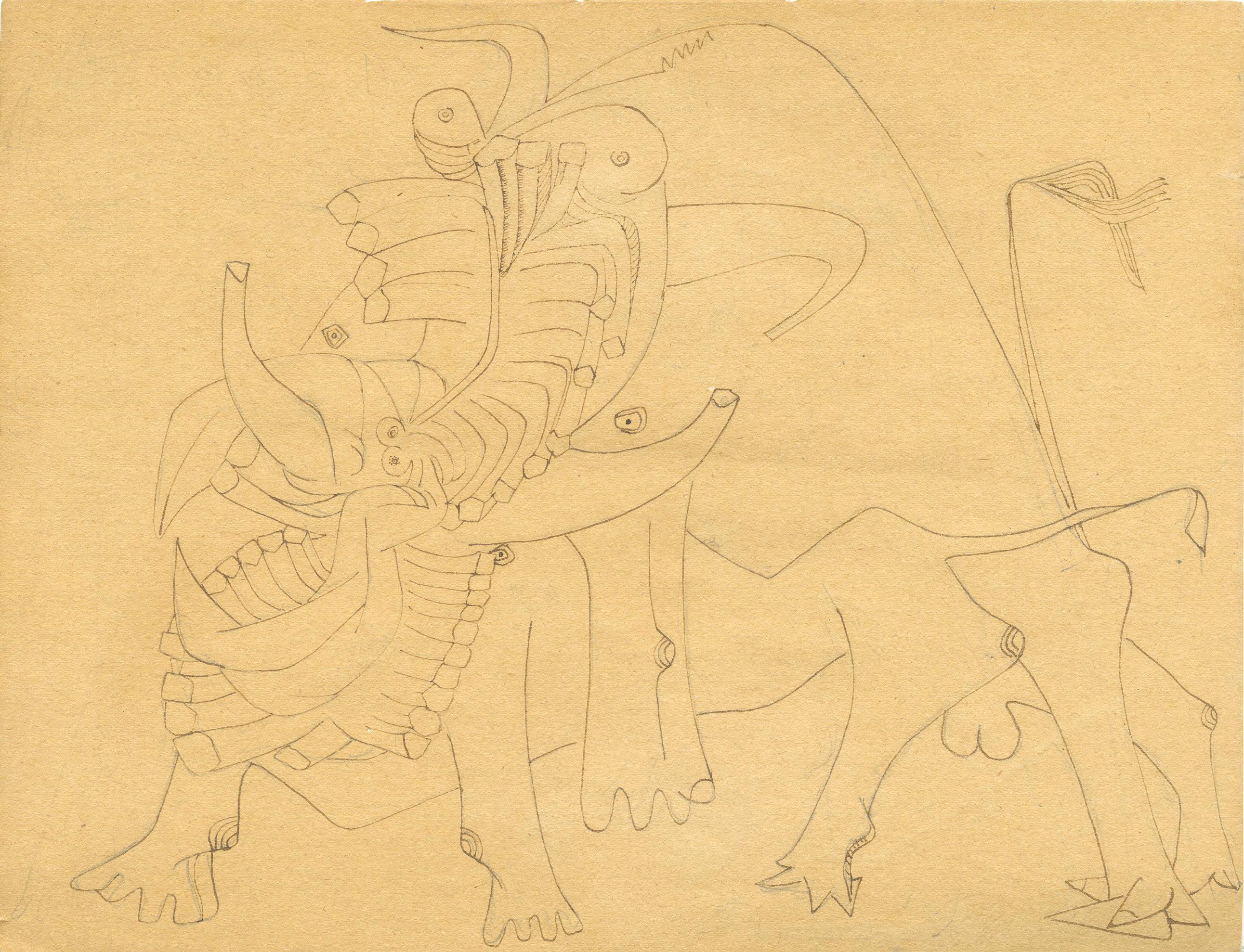 Diese außergewöhnliche und seltene Zeichnung von Wifredo Lam ist eines der Werke, die der Künstler mitnahm, als er von Kuba nach Frankreich übersiedelte. In Paris zeigte Lam Picasso seine Zeichnungen und anschließend Breton in Marseille. Letzterer
