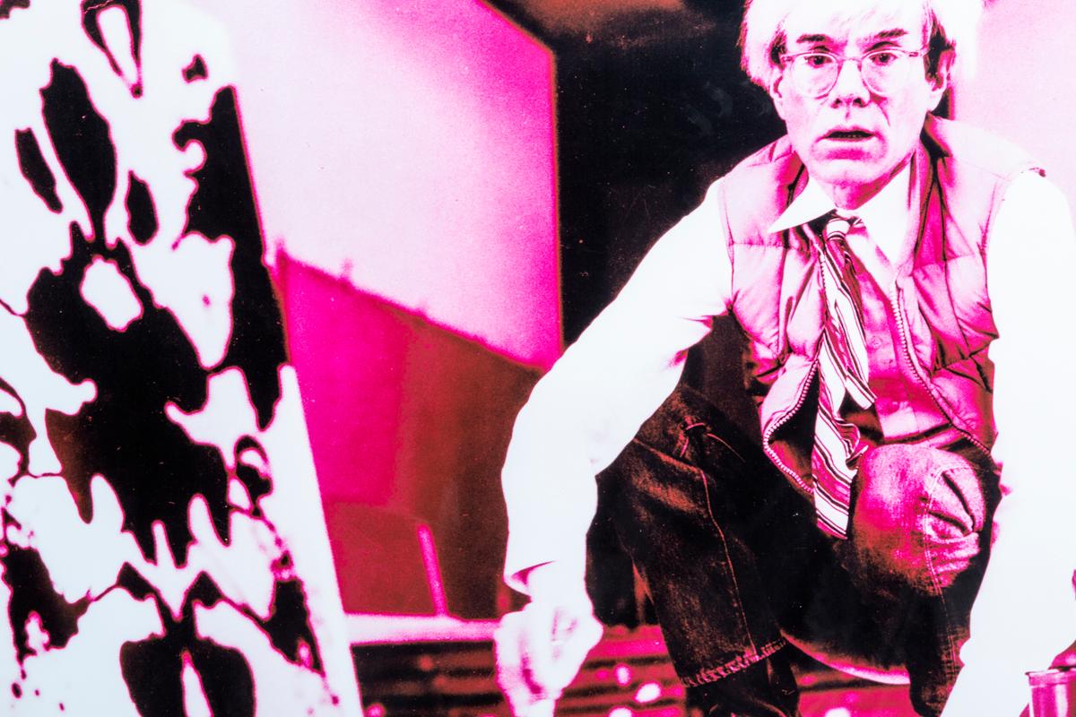 Portrait of Andy Warhol in his Studio-Violet print-toning by G. Bruneau - 1980s - Photograph by Gerald Bruneau