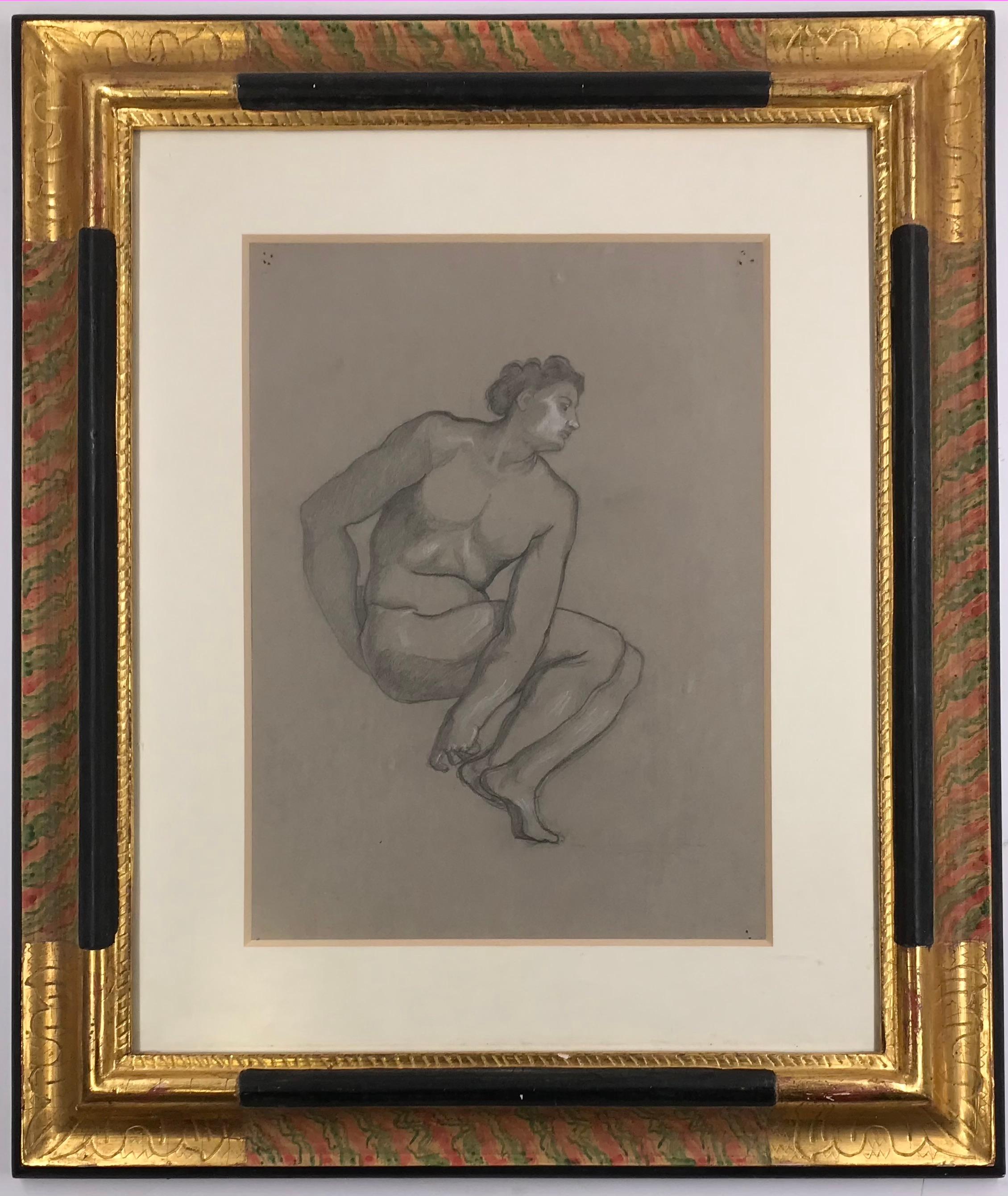 Male Nude - Original Pencil and White Lead on Paper by L. Russolo - 1920s - Art by Luigi Russolo