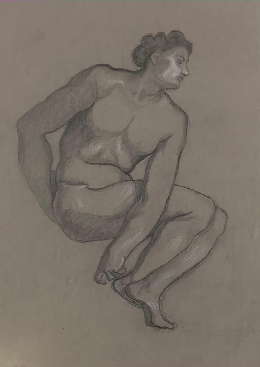 Luigi Russolo Figurative Art - Male Nude - Original Pencil and White Lead on Paper by L. Russolo - 1920s