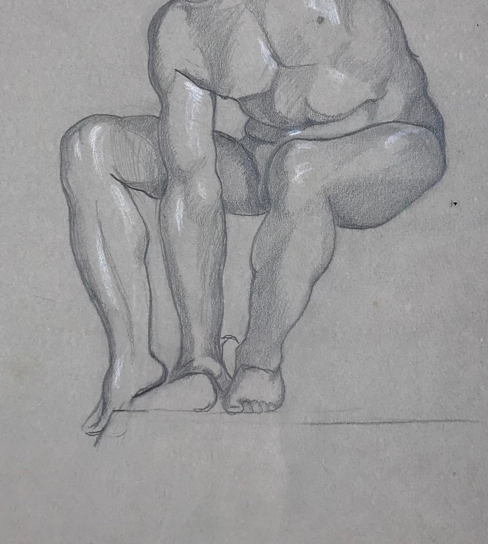 Male Nude - Original Pencil and White Lead on Paper by L. Russolo - 1920s - Futurist Art by Luigi Russolo