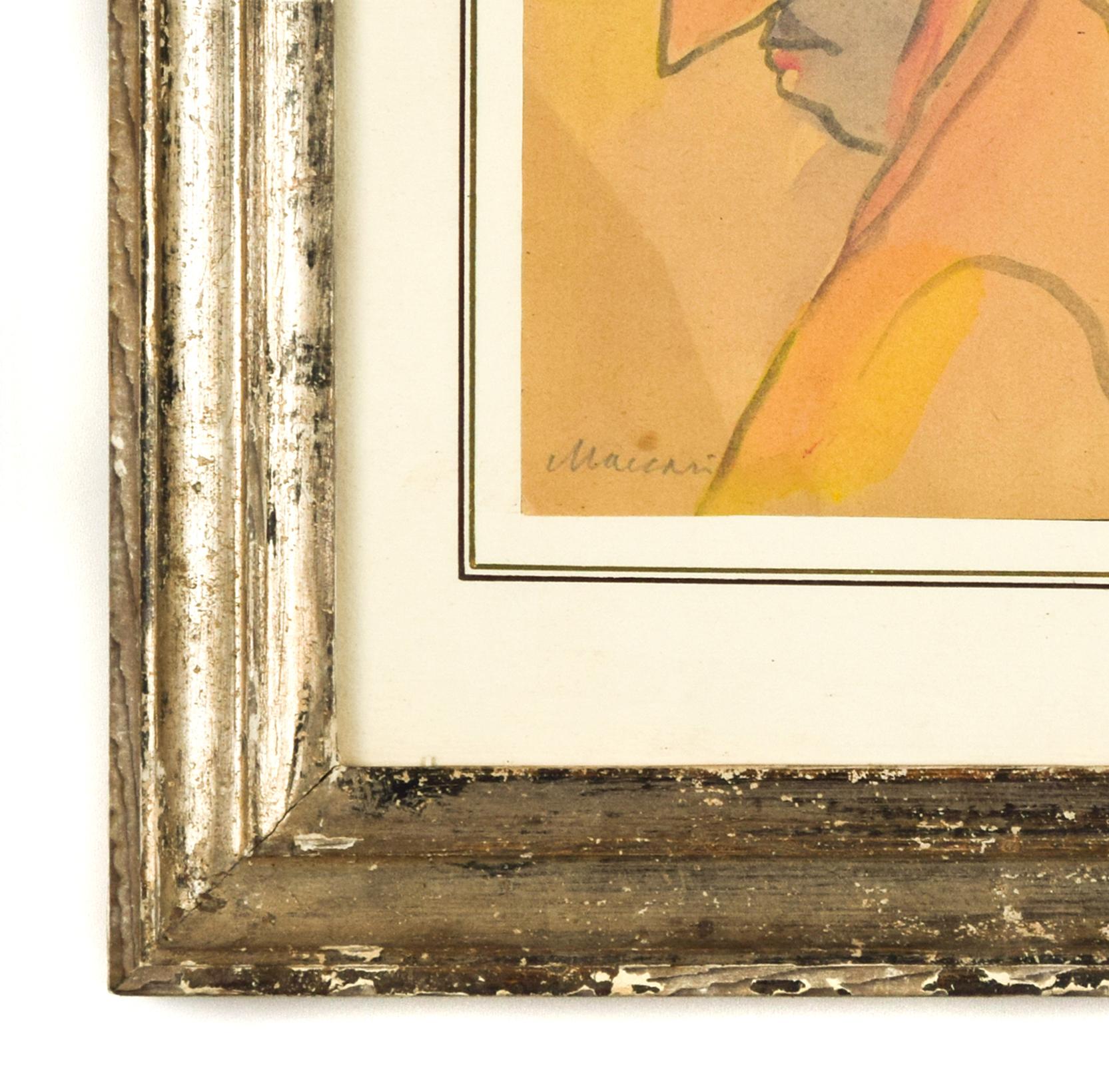 Portrait of a Man with Big Nose - Original Watercolor by M. Maccari - 1960s - Contemporary Art by  Mino Maccari