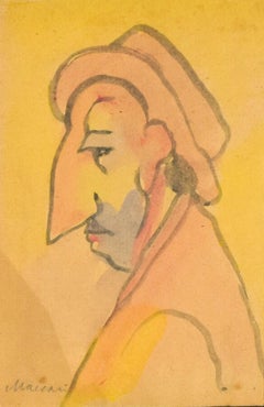 Portrait of a Man with Big Nose - Original Watercolor by M. Maccari - 1960s