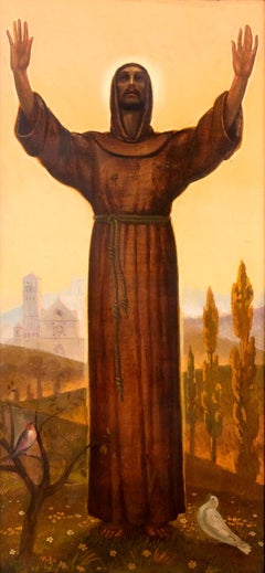 Saint Francis - Original Oil on Board by Pippi Starace - First Half 20th Century